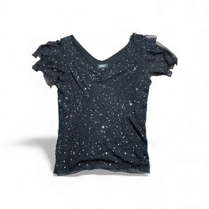 Adrianna Papell Black Sequin Embellished Top XL